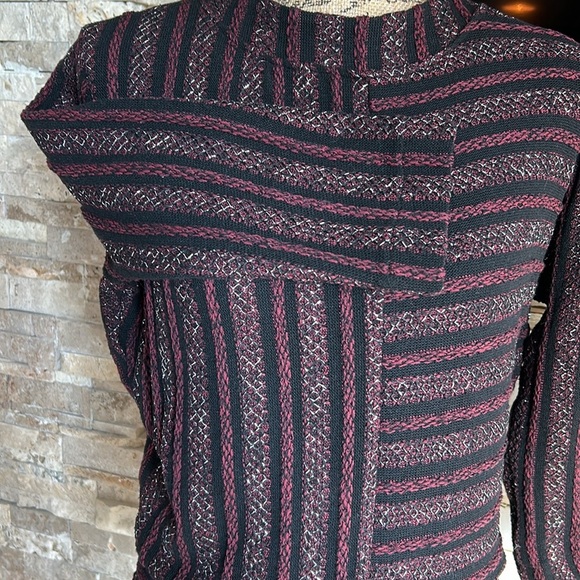 Anthropologie Akemi + Kin black maroon metallic mock neck 3/4 sleeve pullover - Picture 5 of 16